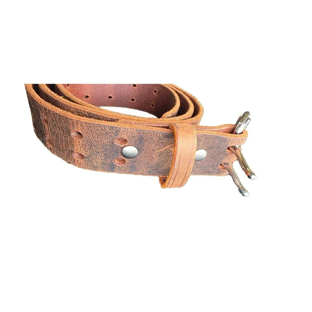 2 Hole Double Prong FULL GRAIN Thick Leather Heavy Duty Belt 1.5